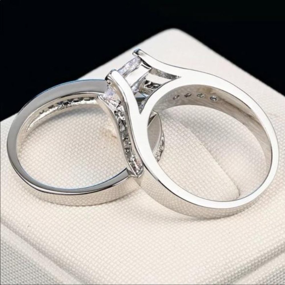 NEW 2PC/SET 925 STERLING SILVER DIAMOND RING - Picture 5 of 6